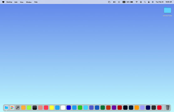 macOS Style Desktop Mockup Light Mode Blue Gradient with Dock and App Icons