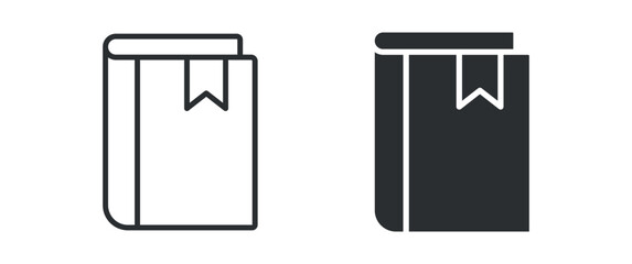 Closed book icon set, hardcover book reading education symbol, outline and solid silhouette style. Vector illustration.