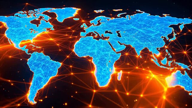 Global network map with glowing connections