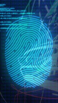 Vertical video: Print pulsing on code, shifting colors while neon arcs moving for security on scan