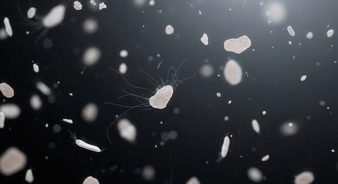 Pet Dander Floating in Air Causing Allergy. Close-up of pet dander and animal hair particles floating in air, illustrating indoor allergens, allergy triggers, respiratory irritation, and hygiene conce