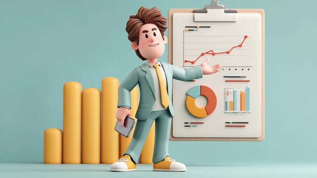 A person gives a presentation about business growth and charts