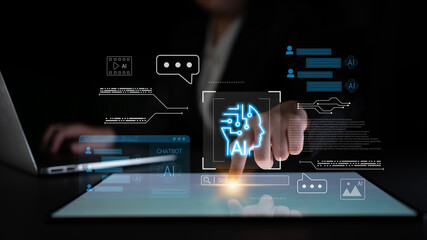 AI chatbot interface, communication bubbles, and connected data elements representing automated conversation and analytics systems Parse