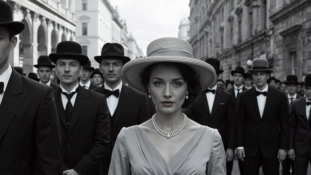 Group of formally dressed people in a street