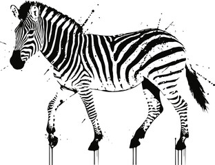 Fototapeta premium black and white zebra illustration with dripping paint effect in minimalist