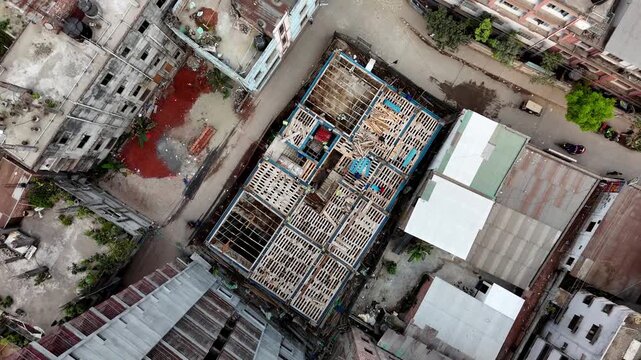Construction of residential building roof aerial view
