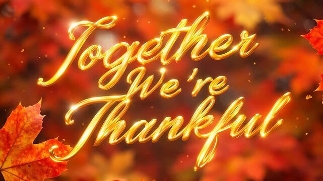 Golden text on autumn leaves