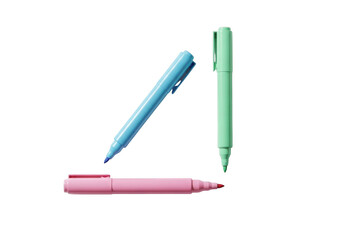 Three colorful markers isolated on transparent background