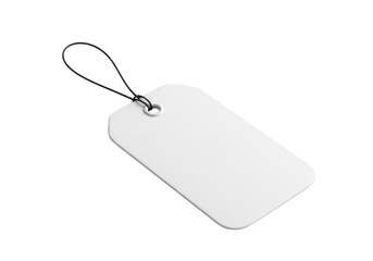 Blank white luggage tag with metal ring and chain isolated on transparent background