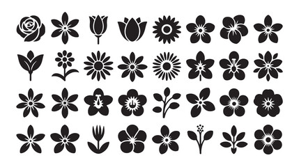 Black silhouette set of 50 different flowers floral © Mahfujur Riyad