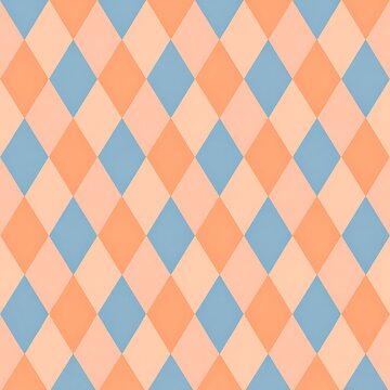 Seamless Harlequin Argyle Pattern with Pastel Blue, Orange, and Peach Diamonds for Textile and Background Design
