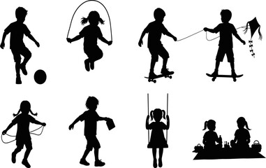 Naklejka premium Silhouette illustrations of children engaging in various recreational activities