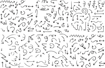 Fototapeta premium Diverse hand drawn doodle arrows set vector illustration for UI design elements