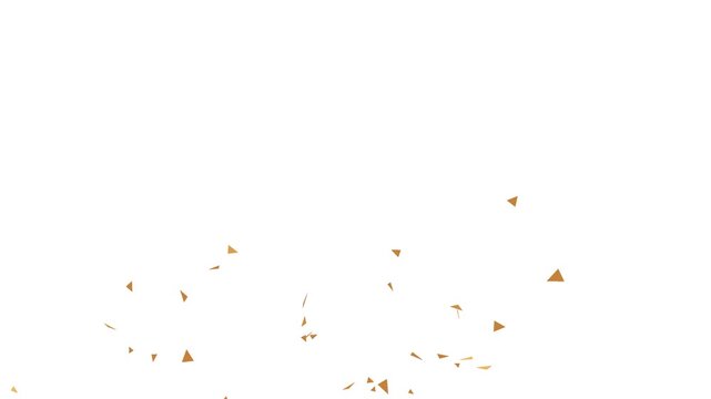 gold confetti explosion and floating particles on white background, Abstract festive golden confetti burst with slow motion scatter, Celebration yellow particles and tiny paper shards animation