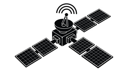Satellite with solar panels and antenna a striking black silhouette © MDFaruk