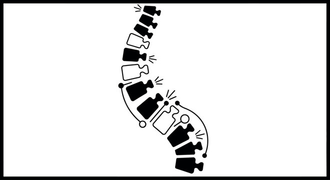 Human spine vertebrae with pain or nerve signal lines illustrating back problems and chiropractic care treatment vector illustration isolated on white background