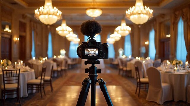 Camera setup in elegant banquet hall