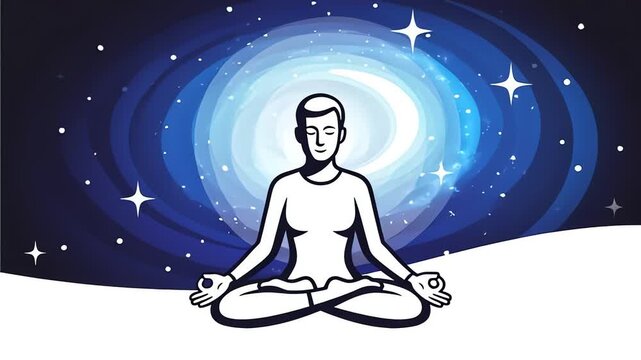Meditating Woman in Lotus Position against Galaxy vector illustration