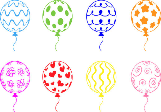 Colorful Birthday Balloon Clipart Set &ndash; Printed Pattern Inflatable Balloons with Stars, Dots and Curves, Paper Cut Style Party Celebration Vector Elements