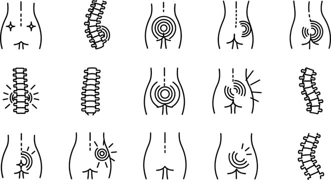 Comprehensive collection of human body pain outline icons for medical illustration and healthrelated graphic design projects