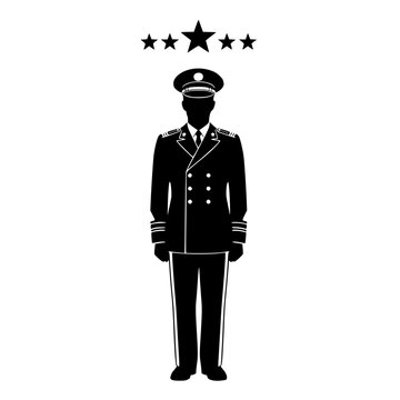 5 Star General Full Body Black Silhouette Vector Illustration