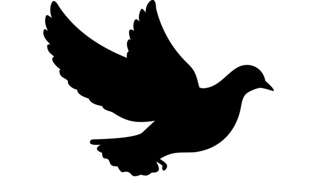 dove black silhouette icon, peace bird silhouette, transparent background