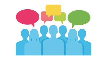 Flat Design Team Brainstorming Session with Colorful Speech Bubbles and Silhouettes