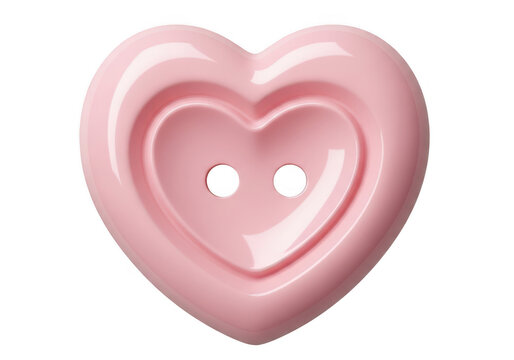 Pink heart-shaped button with two holes isolated on transparent background