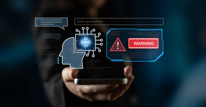 Cybersecurity concept featuring an AI detector scanning digital content for deepfakes and authenticity. Represents copyright protection, fake news prevention, and C2PA content credentials. Corpus