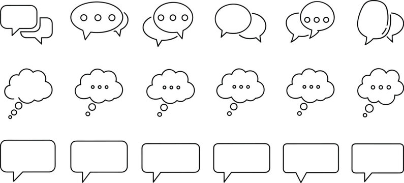WebSpeech bubble line icons set, chat and communication symbols, thought clouds and message balloons, conversation and social media outline icons.