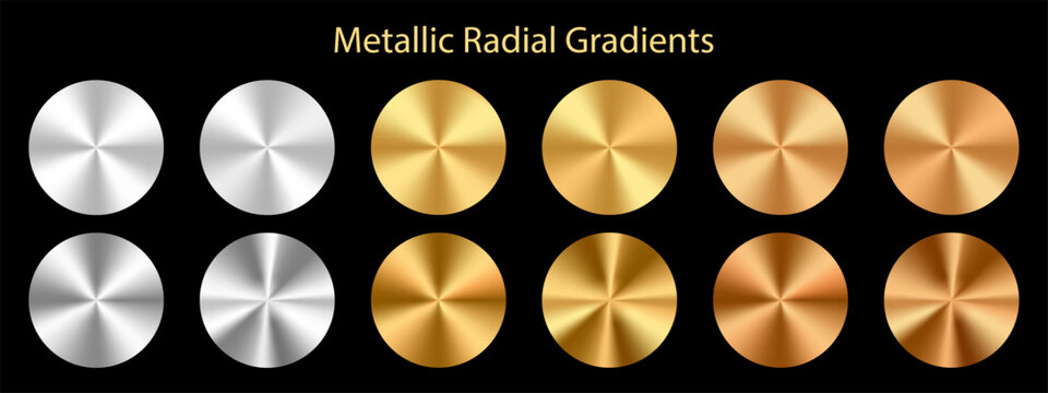 Collection of conical metallic gradients in silver, gold, and copper, bronze tones