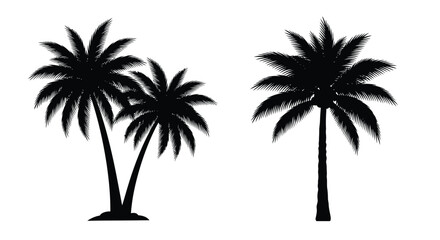 Three palm trees and a single tree in striking black silhouette © Soleman