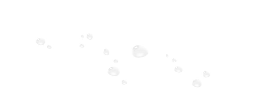 Realistic vector water drops png on a transparent light background. Water condensation on the surface with light reflection and realistic shadow. 3d vector illustration	
