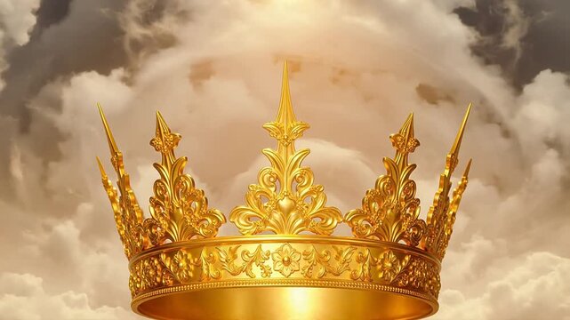 Golden ornate crown against cloudy sky