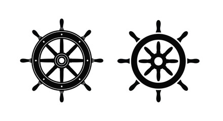 Two ship wheels displayed in a stark black silhouette © Abir