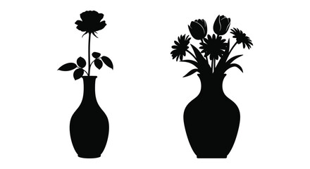 Two vases of flowers displayed as a striking black silhouette © Abir