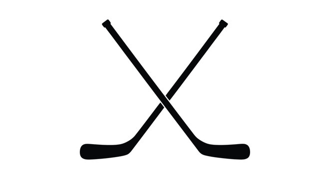 Two crossed hockey sticks form an x shape a stark silhouette