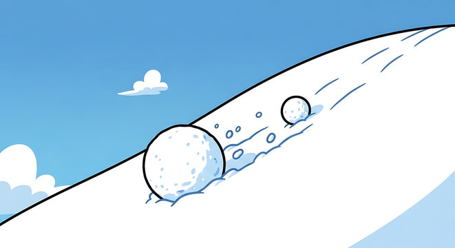 Snowballs rolling down a hill with motion lines ideal for winter scenes on transparent background