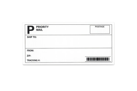 Blank priority mail shipping label template with barcode