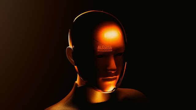 Humanoid robot with artificial intelligence in studio setting