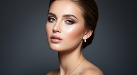 Beautiful Woman with Elegant Makeup and Jewelry, Close-up Portrait of a Stylish Female Model with Radiant Skin and Subtle Glamour © YOUSSEF KETTOU