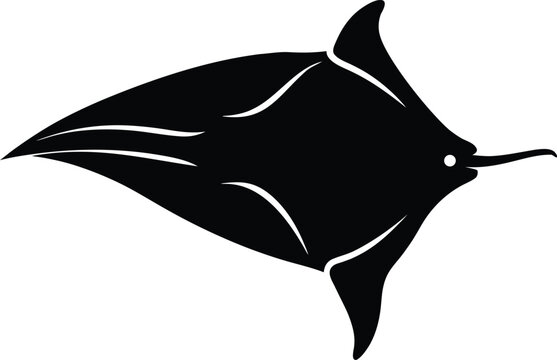 bat ray silhouette vector art illustration, black and white design