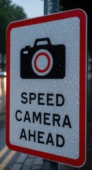 Warning Sign Indicating Speed Camera Ahead, Traffic Monitoring, Road Safety, and Surveillance