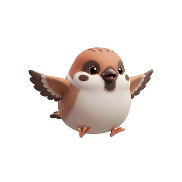 A cute porg from the star wars universe with a white belly and brown wings