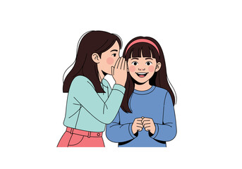 Obraz premium Girl whispering secret to friend against light background illustration