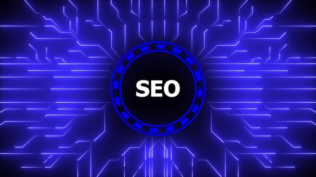 SEO - Search Engine Optimization. seo concept head up display (HUD UI) panel and futuristic technology. Digital Data moving on Circuit Board and CPU . Computer Processing and organizing data.4k video.