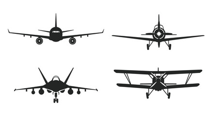 Four aircraft designs presented as stark black silhouettes © mst