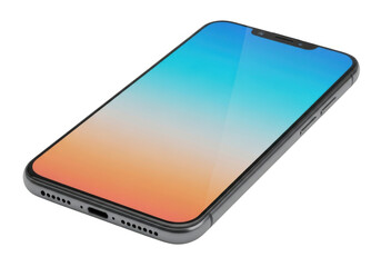 Smartphone with colorful gradient screen display isolated on transparent background