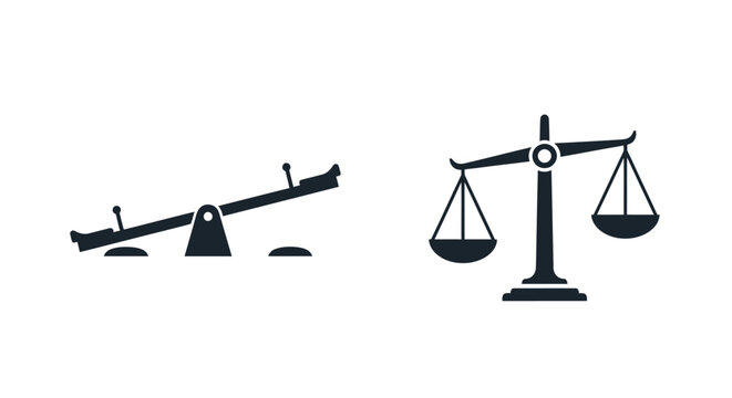Scales of justice and seesaw a symbolic comparison silhouette