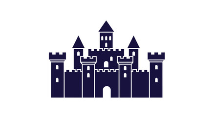 Dark blue castle illustration with prominent towers and a striking silhouette © mst